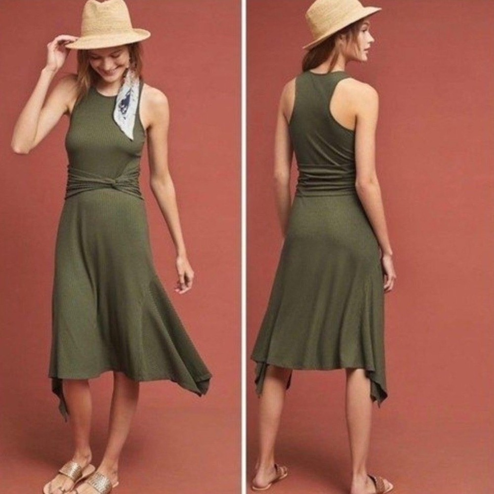 Anthropologie Womens Moss Green Kingsolver Handkerchief Dress Sleeveless Size XL